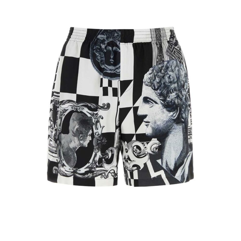 Versace Men Shorts Silk Twill Print Medusa Collage
